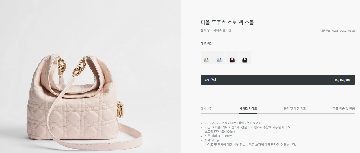디올 뚜주흐 호보 백 스몰 발레 핑크