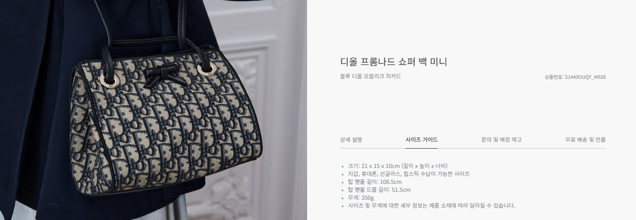 디올 프롬나드 쇼퍼 백 미니 블루
