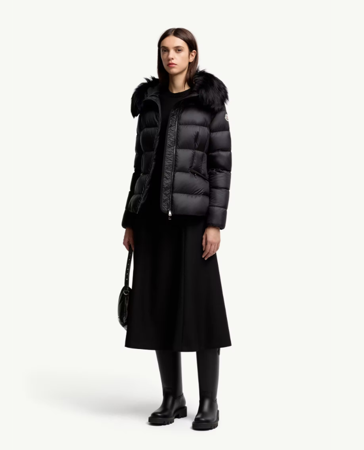 MONCLER Boed 후드 시어링 트리밍 쇼트 다운 재킷